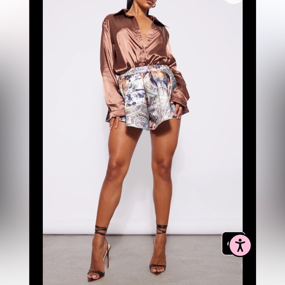 Renaissance Print Satin Shorts - Picture 1 of 9
